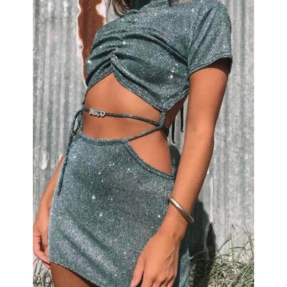 ROXANNA Banks Disco Party Cut Out Sparkly Glam Dress Women's Size Medium NWT - Picture 11 of 12